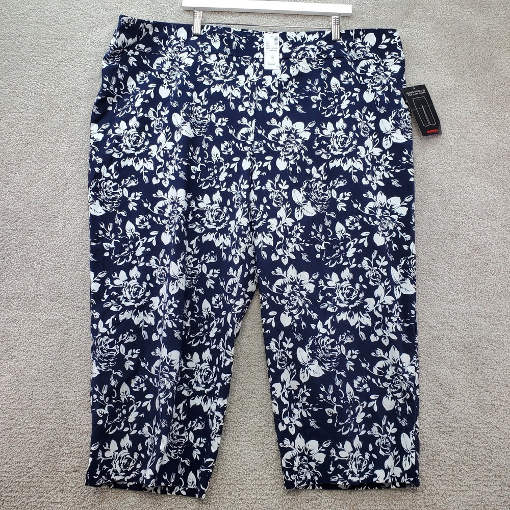 Avenue Capri Pants Womens 26 Blue Floral Super Stretch Pull On Straight Leg